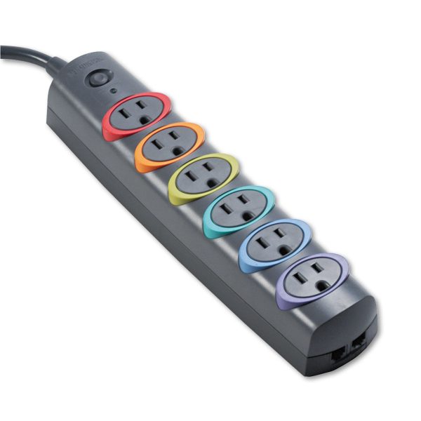 SmartSockets Color-Coded Strip Surge Protector, 6 AC Outlets, 6 ft Cord, 670 J, Black For Cheap