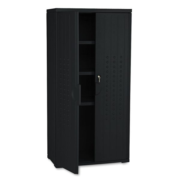 Rough n Ready Storage Cabinet, Three-Shelf, 33w x 18d x 66h, Black Sale
