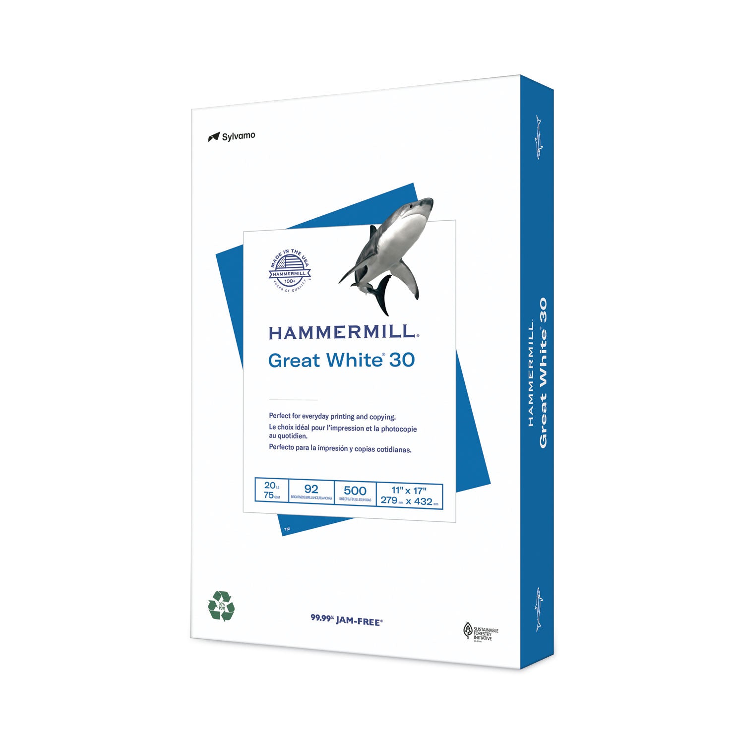 Great White 30 Recycled Print Paper, 92 Bright, 20 lb Bond Weight, 11 x 17, White, 500 Ream Discount