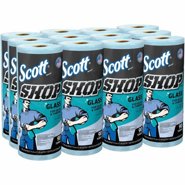 Scott Glass Cleaning Shop Towels - 90 Sheets Roll - Blue - Low Linting, Absorbent, Perforated - For Glass Cleaning, Windshield, Window, Mirror - 1080   Carton For Cheap