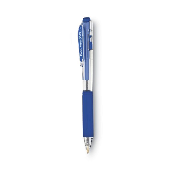 WOW! Gel Pen, Retractable, Medium 0.7 mm, Blue Ink, Clear Blue Barrel, Dozen Supply