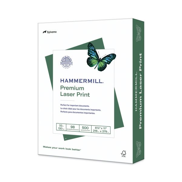 Premium Laser Print Paper, 98 Bright, 32 lb Bond Weight, 8.5 x 11, White, 500 Ream For Sale