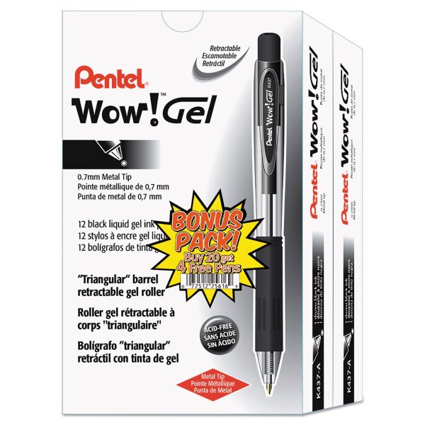 WOW! Gel Pen Bonus Pack, Retractable, Medium 0.7 mm, Black Ink, Clear Black Barrel, 24 Pack Online Hot Sale - Image 2
