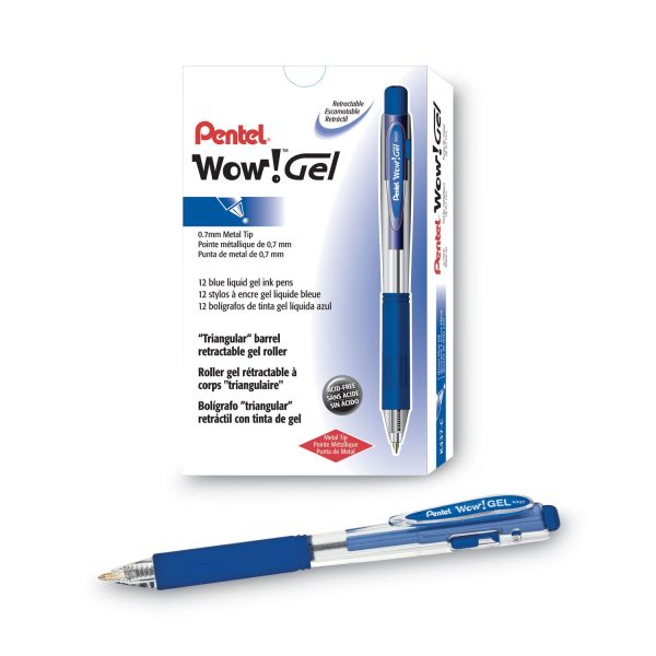 WOW! Gel Pen, Retractable, Medium 0.7 mm, Blue Ink, Clear Blue Barrel, Dozen Supply - Image 3