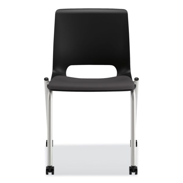 Motivate Four-Leg Stacking Chair, Supports 300 lb, 18.25  Seat Height, Onyx Fabric Seat, Black Back, Platinum Base, 2 Carton Supply - Image 3