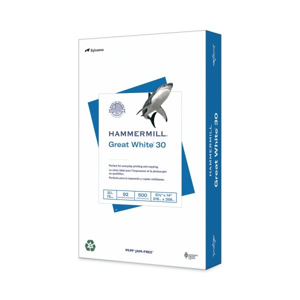 Great White 30 Recycled Print Paper, 92 Bright, 20 lb Bond Weight, 8.5 x 14, White, 500 Ream Online