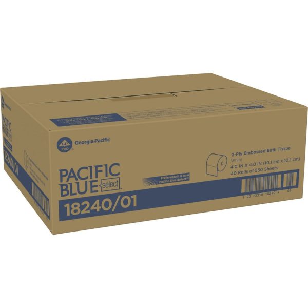 Pacific Blue Select Standard-Roll Embossed Toilet Paper - 2 Ply - 4  x 4.05  - 550 Sheets Roll - White - Perforated, Absorbent, Durable, Soft - For Restroom - 40   Carton For Sale - Image 4