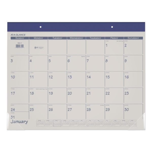 Fashion Color Desk Pad, 22 x 17, Stone Blue Sheets, Blue Binding, Clear Corners, 12-Month (Jan to Dec): 2024 on Sale