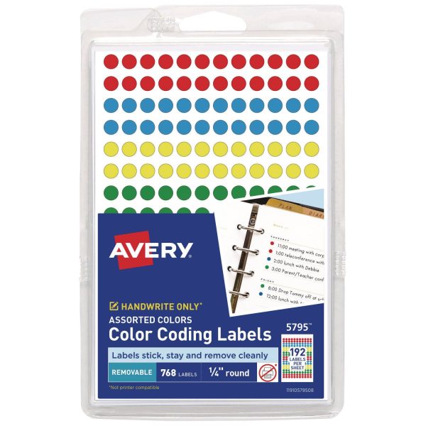 Handwrite Only Self-Adhesive Removable Round Color-Coding Labels, 0.25  dia, Assorted, 192 Sheet, 4 Sheets Pack, (5795) Supply