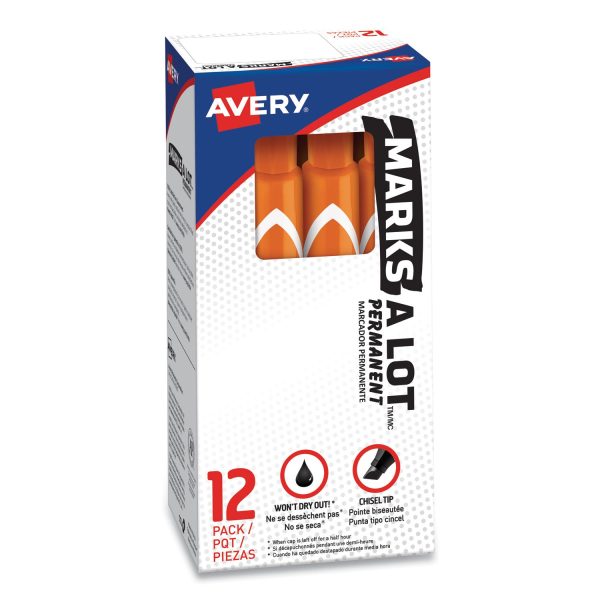 MARKS A LOT Large Desk-Style Permanent Marker, Broad Chisel Tip, Orange, Dozen (8883) Online now - Image 2