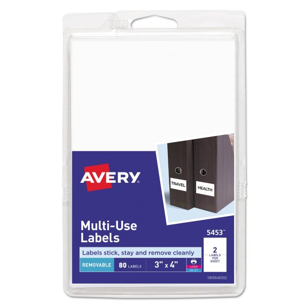 Removable Multi-Use Labels, Inkjet Laser Printers, 3 x 4, White, 2 Sheet, 40 Sheets Pack, (5453) For Cheap