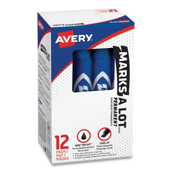 MARKS A LOT Regular Desk-Style Permanent Marker, Broad Chisel Tip, Blue, Dozen (7886) Fashion