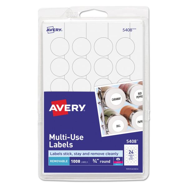 Removable Multi-Use Labels, Inkjet Laser Printers, 0.75  dia, White, 24 Sheet, 42 Sheets Pack, (5408) Online Sale
