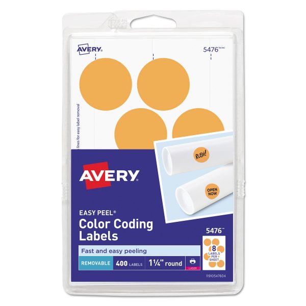 Printable Self-Adhesive Removable Color-Coding Labels, 1.25  dia, Neon Orange, 8 Sheet, 50 Sheets Pack, (5476) For Discount