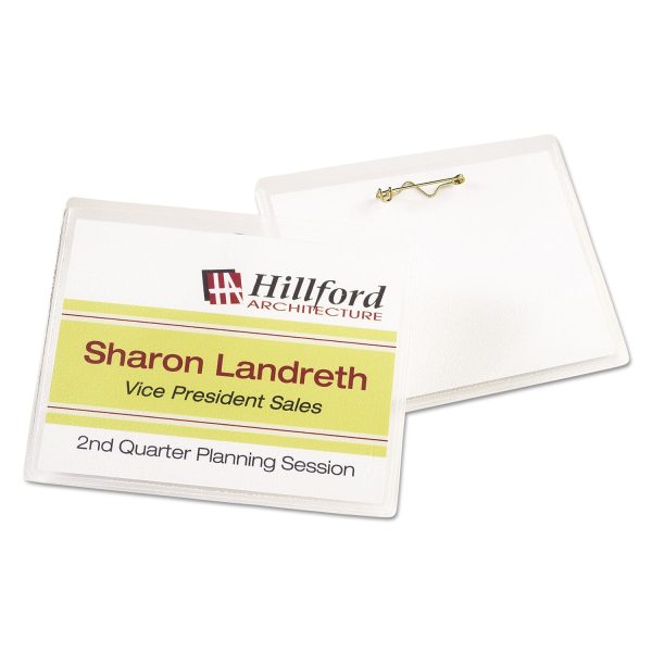 Pin-Style Badge Holder with Laser Inkjet Insert, Top Load, 4 x 3, White, 100 Box Supply - Image 3