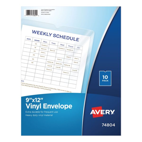 Top-Load Clear Vinyl Envelopes w Thumb Notch, 9 x 12, Clear, 10 Pack Sale