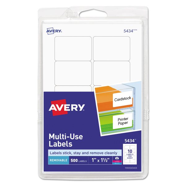 Removable Multi-Use Labels, Inkjet Laser Printers, 1 x 1.5, White, 10 Sheet, 50 Sheets Pack, (5434) Online now