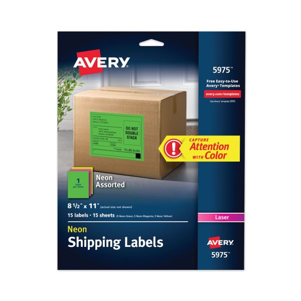 High-Visibility Permanent Laser ID Labels, 8.5 x 11, Asst. Neon, 15 Pack For Cheap
