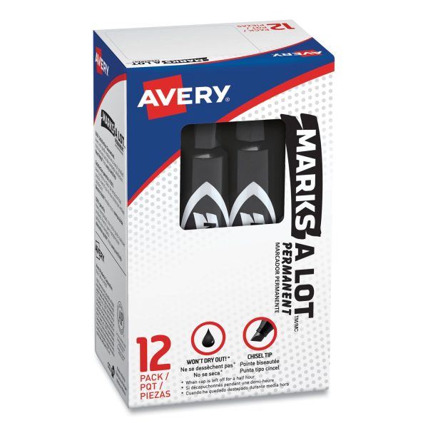 MARKS A LOT Regular Desk-Style Permanent Marker, Broad Chisel Tip, Black, Dozen (7888) Supply