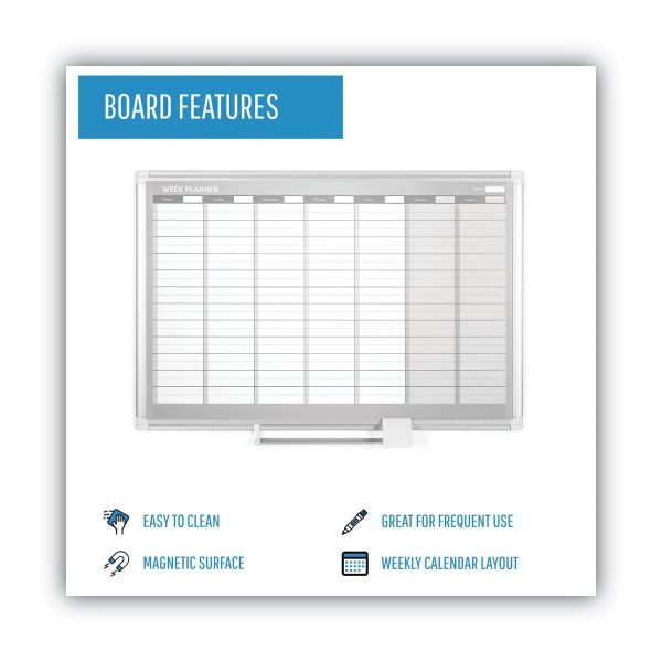 Magnetic Dry Erase Calendar Board, Weekly Calendar, 36 x 24, White Surface, Silver Aluminum Frame Online Sale - Image 3