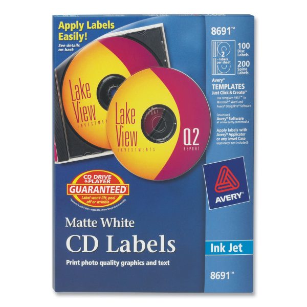 Inkjet CD Labels, Matte White, 100 Pack Online Hot Sale