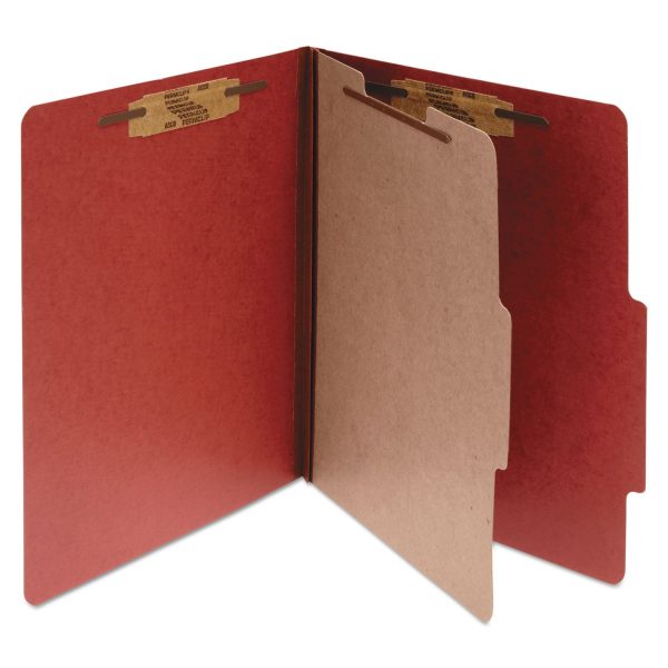 Pressboard Classification Folders, 2  Expansion, 1 Divider, 4 Fasteners, Letter Size, Earth Red Exterior, 10 Box Sale