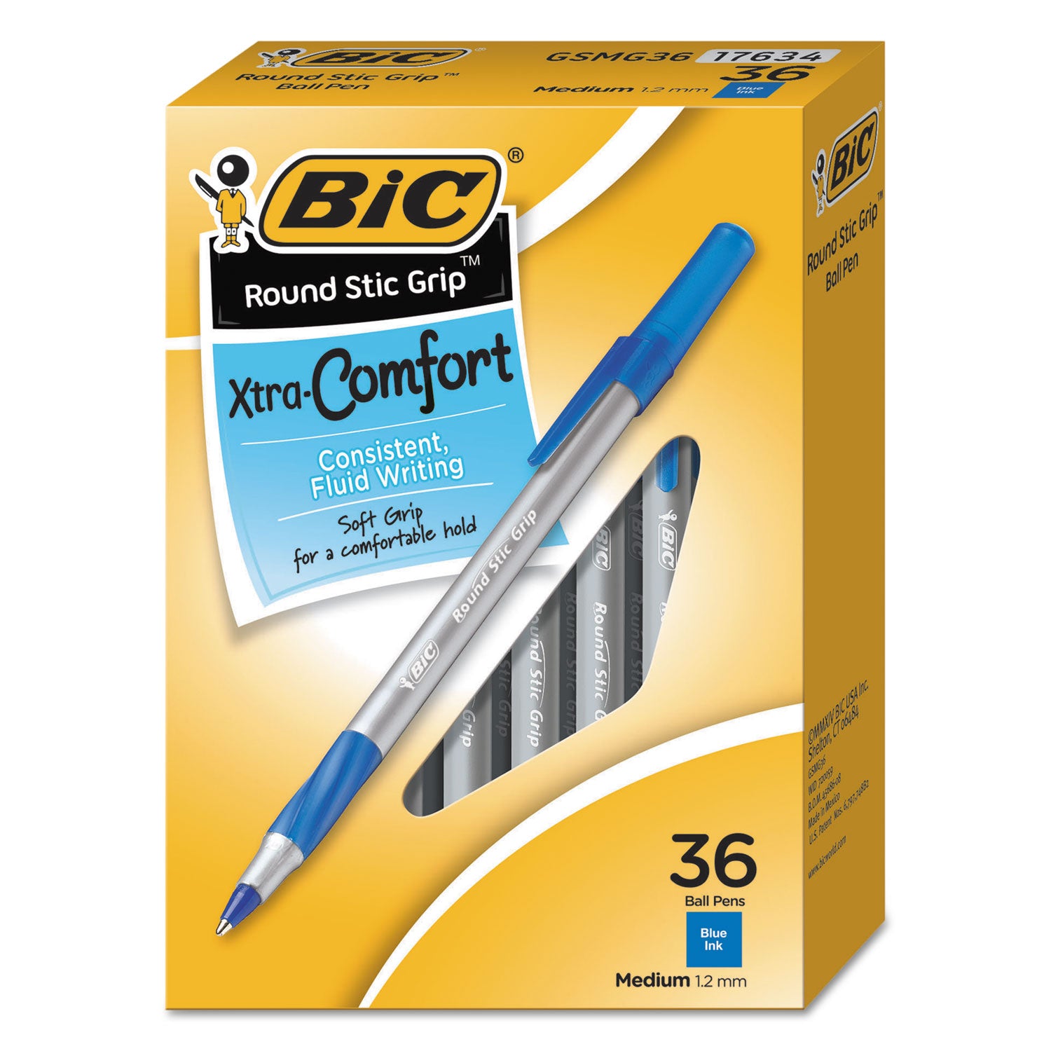 Round Stic Grip Xtra Comfort Ballpoint Pen Value Pack, Easy-Glide, Stick, Medium 1.2 mm, Blue Ink, Gray Blue Barrel, 36 Pack For Sale