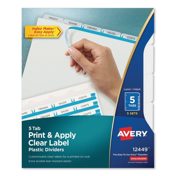 Print and Apply Index Maker Clear Label Plastic Dividers w Printable Label Strip, 5-Tab, 11 x 8.5, Frosted Clear Tabs, 5 Sets Fashion
