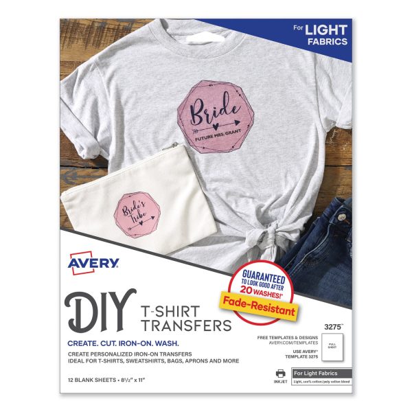 Fabric Transfers, 8.5 x 11, White, 12 Pack Supply