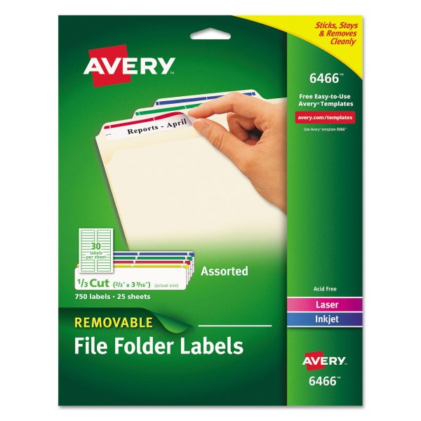 Removable File Folder Labels with Sure Feed Technology, 0.66 x 3.44, White, 30 Sheet, 25 Sheets Pack For Sale