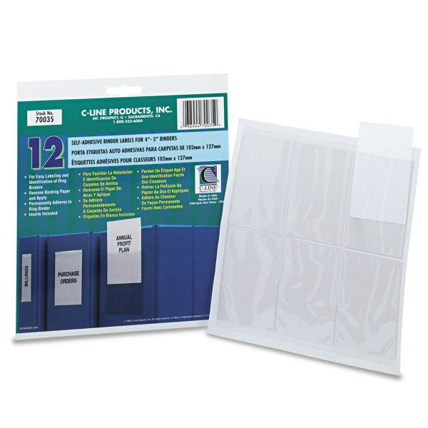 Self-Adhesive Ring Binder Label Holders, Top Load, 2.75 x 3.63, Clear, 12 Pack For Discount - Image 2