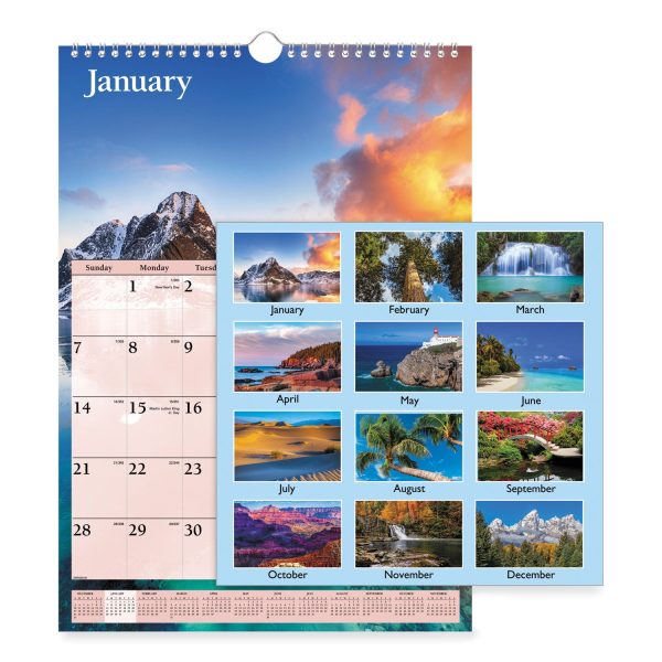 Scenic Monthly Wall Calendar, Scenic Landscape Photography, 12 x 17, White Multicolor Sheets, 12-Month (Jan to Dec): 2024 Online Hot Sale