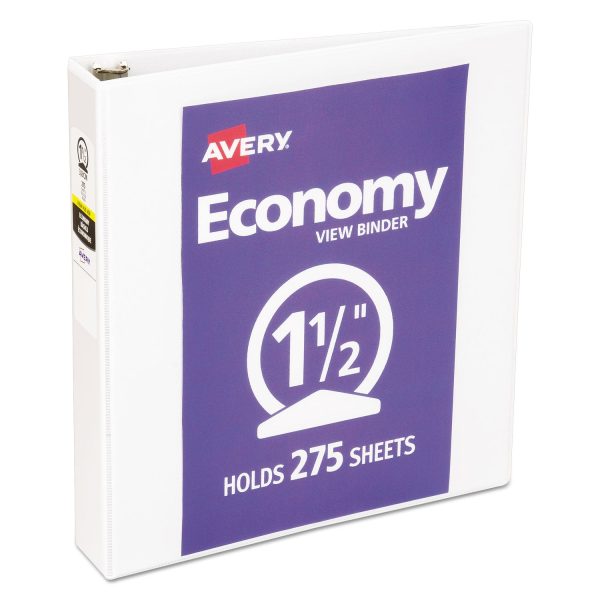 Economy View Binder with Round Rings , 3 Rings, 1.5  Capacity, 11 x 8.5, White, (5726) For Cheap