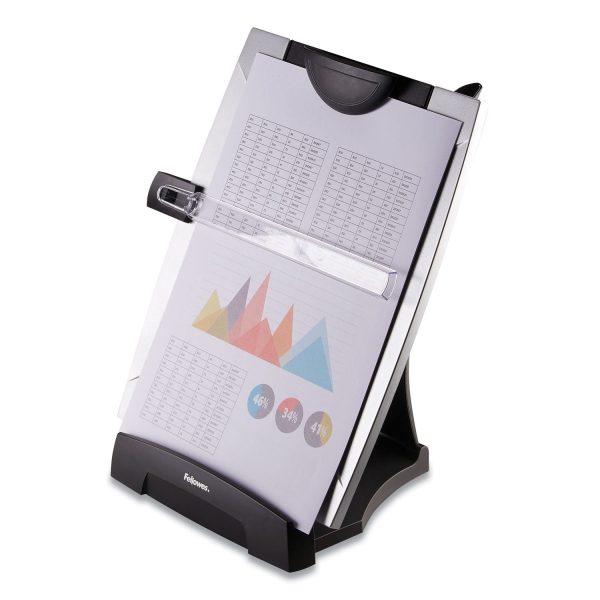 Office Suites Desktop Copyholder with Memo Board, 150 Sheet Capacity, Plastic, Black Silver For Discount