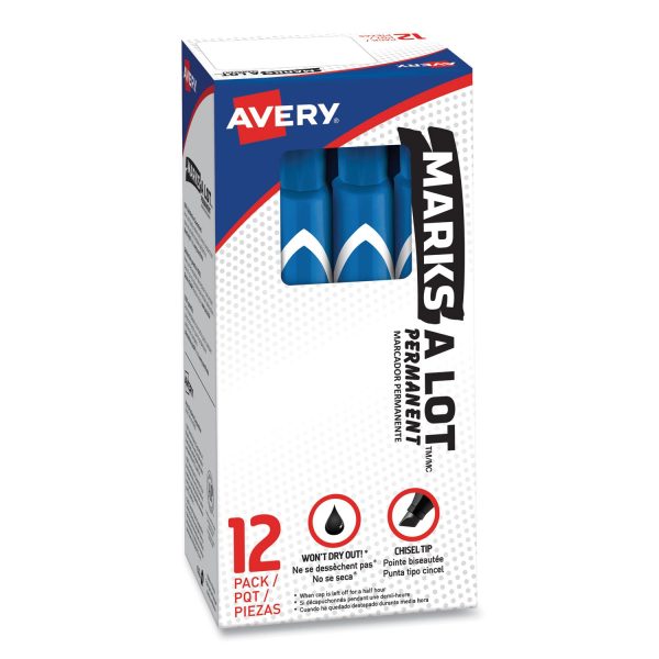 MARKS A LOT Large Desk-Style Permanent Marker, Broad Chisel Tip, Blue, Dozen (8886) Online now - Image 2