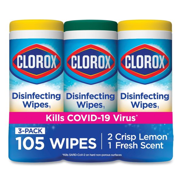 Disinfecting Wipes, 1-Ply, 7 x 8, Fresh Scent Citrus Blend, White, 35 Canister, 3 Canisters Pack Supply