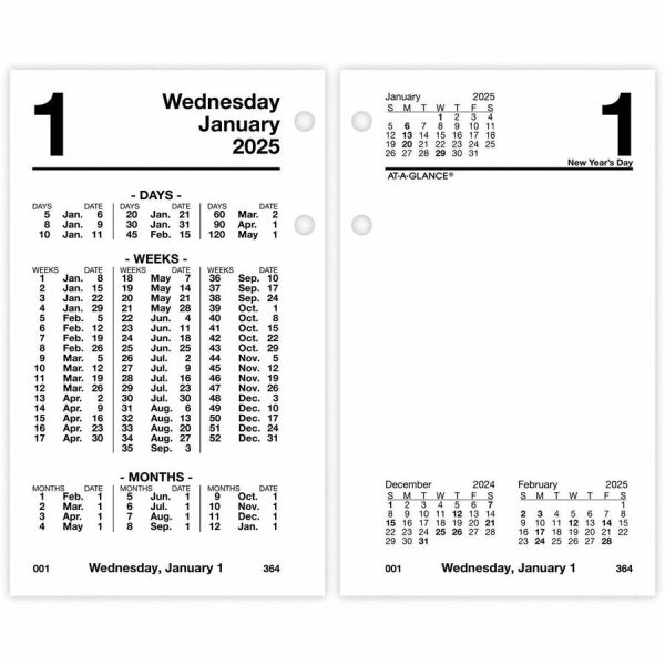At-A-Glance Financial Desk Calendar Refill - Standard Size - Julian Dates - Daily - 12 Month - January 2024 - December 2024 - 1 Day Double Page Layout - 3 1 2  x 6  White Sheet - Desktop - White - Flexible, Reference Calendar - 1 Each Online
