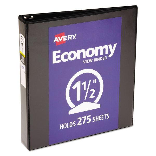 Economy View Binder with Round Rings , 3 Rings, 1.5  Capacity, 11 x 8.5, Black, (5725) Supply