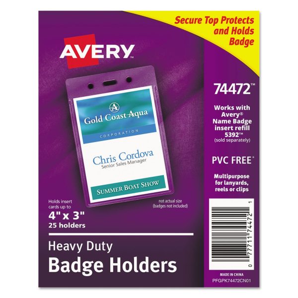 Secure Top Heavy-Duty Badge Holders, Vertical, 3w x 4h, Clear, 25 Pack Hot on Sale