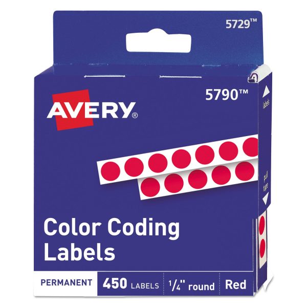 Handwrite-Only Permanent Self-Adhesive Round Color-Coding Labels in Dispensers, 0.25  dia, Red, 450 Roll, (5790) Fashion