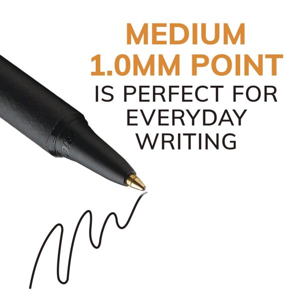 Soft Feel Ballpoint Pen, Retractable, Medium 1 mm, Black Ink, Black Barrel, Dozen Sale - Image 3