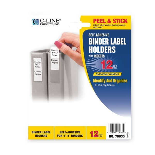 Self-Adhesive Ring Binder Label Holders, Top Load, 2.75 x 3.63, Clear, 12 Pack For Discount