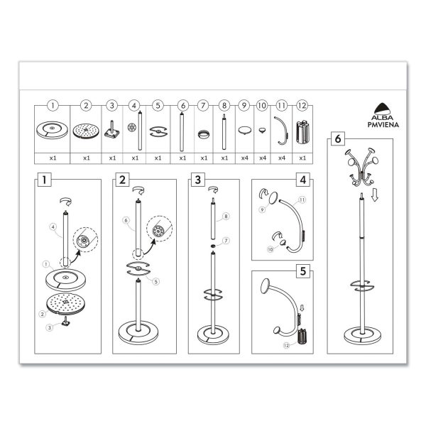 Viena Coat Stand, Eight Knobs, Steel, 16w x 16d x 70.5h, Black on Sale - Image 4