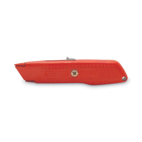 Interlock Safety Utility Knife with Self-Retracting Round Point Blade, 5.63  Metal Handle, Red Orange Online Sale - Image 3