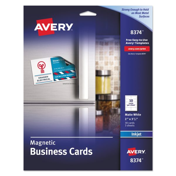 Magnetic Business Cards, Inkjet, 2 x 3.5, White, 30 Cards, 10 Cards Sheet, 3 Sheets Pack Cheap