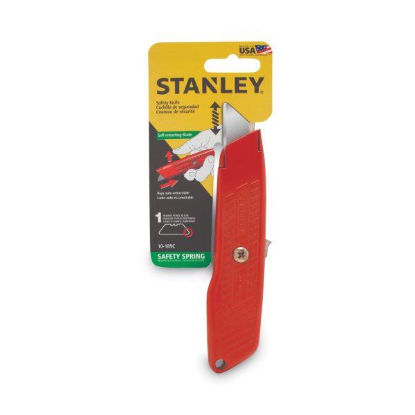 Interlock Safety Utility Knife with Self-Retracting Round Point Blade, 5.63  Metal Handle, Red Orange Online Sale - Image 5