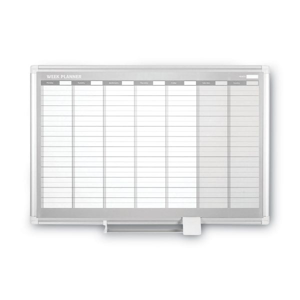 Magnetic Dry Erase Calendar Board, Weekly Calendar, 36 x 24, White Surface, Silver Aluminum Frame Online Sale
