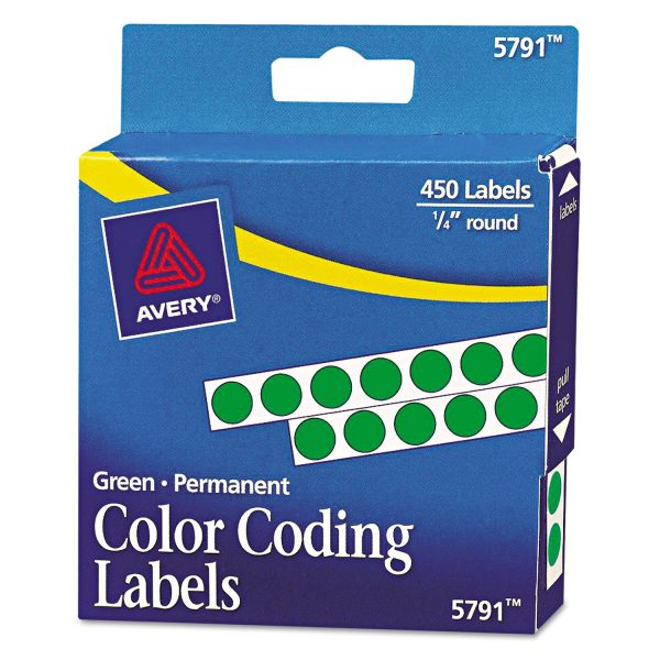 Handwrite-Only Permanent Self-Adhesive Round Color-Coding Labels in Dispensers, 0.25  dia, Green, 450 Roll, (5791) Sale