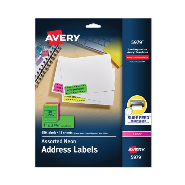 High-Visibility Permanent Laser ID Labels, 1 x 2.63, Asst. Neon, 450 Pack Sale