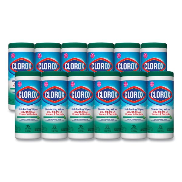 Disinfecting Wipes, 1-Ply, 7 x 8, Fresh Scent, White, 35 Canister, 12 Canisters Carton Supply